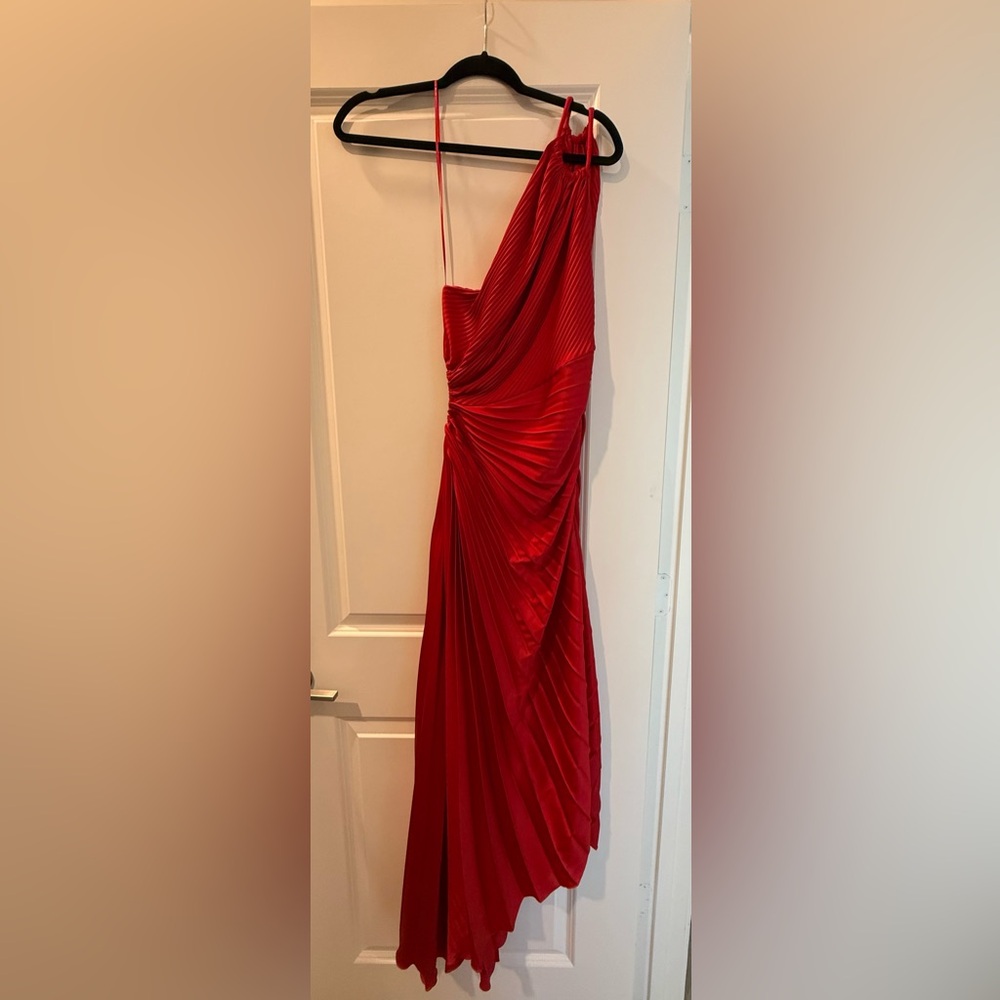 Mango One Shoulder Red Dress